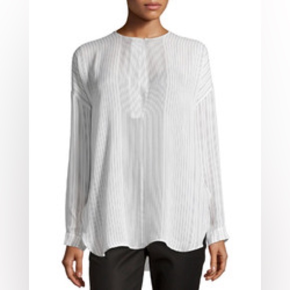 Vince Striped Long Sleeve Silk Blouse Oversized Size XS - Picture 1 of 15